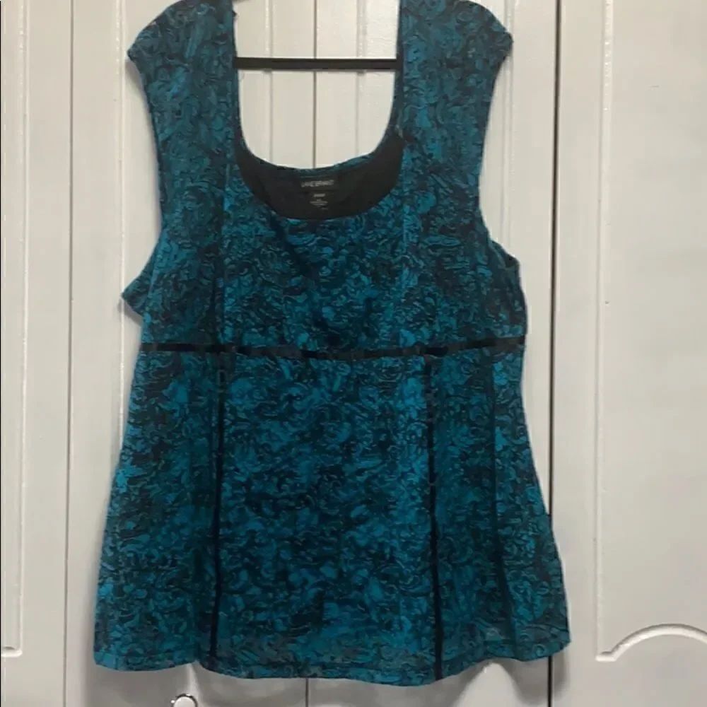 Lane Bryant cap sleeve blouse teal lace top 26/28